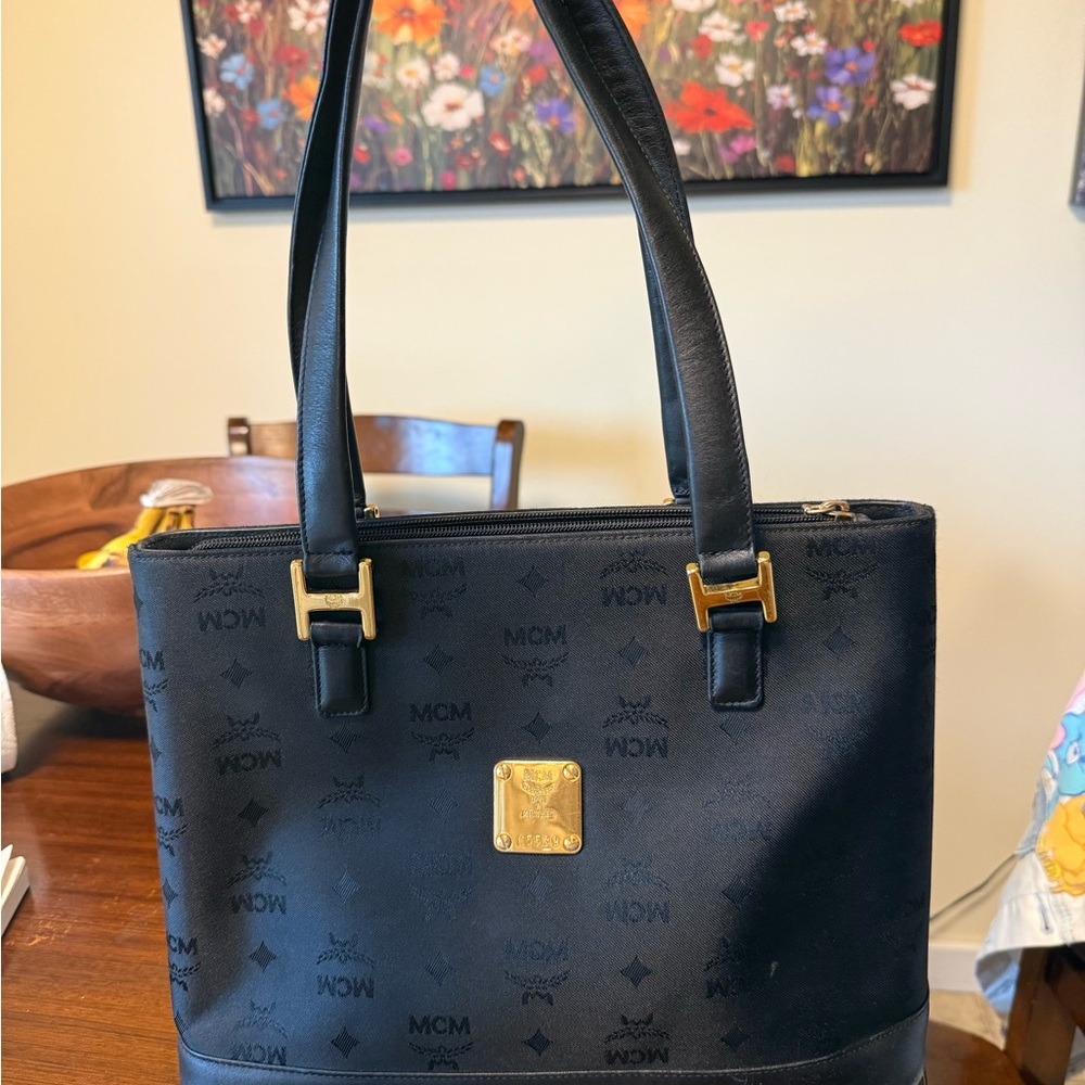 MCM Black Tote with Gold Accents